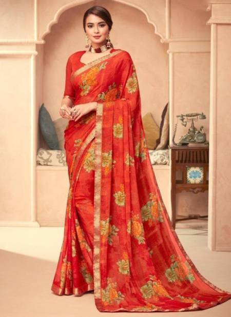 Orange Colour RUCHI BAHAAR 2nd EDITION Designer Regular Casual Wear Chiffon Printed Saree Collection 10802-B
